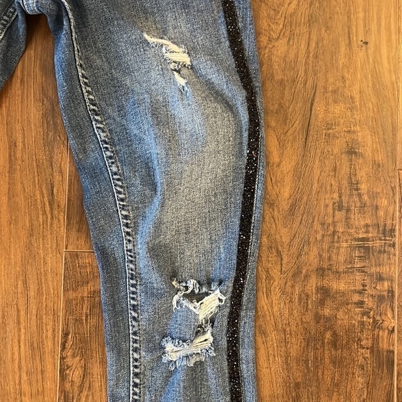 ZARA Z1975 Distressed Denim Jeans with Rhinestones Hem - Picture 4 of 12